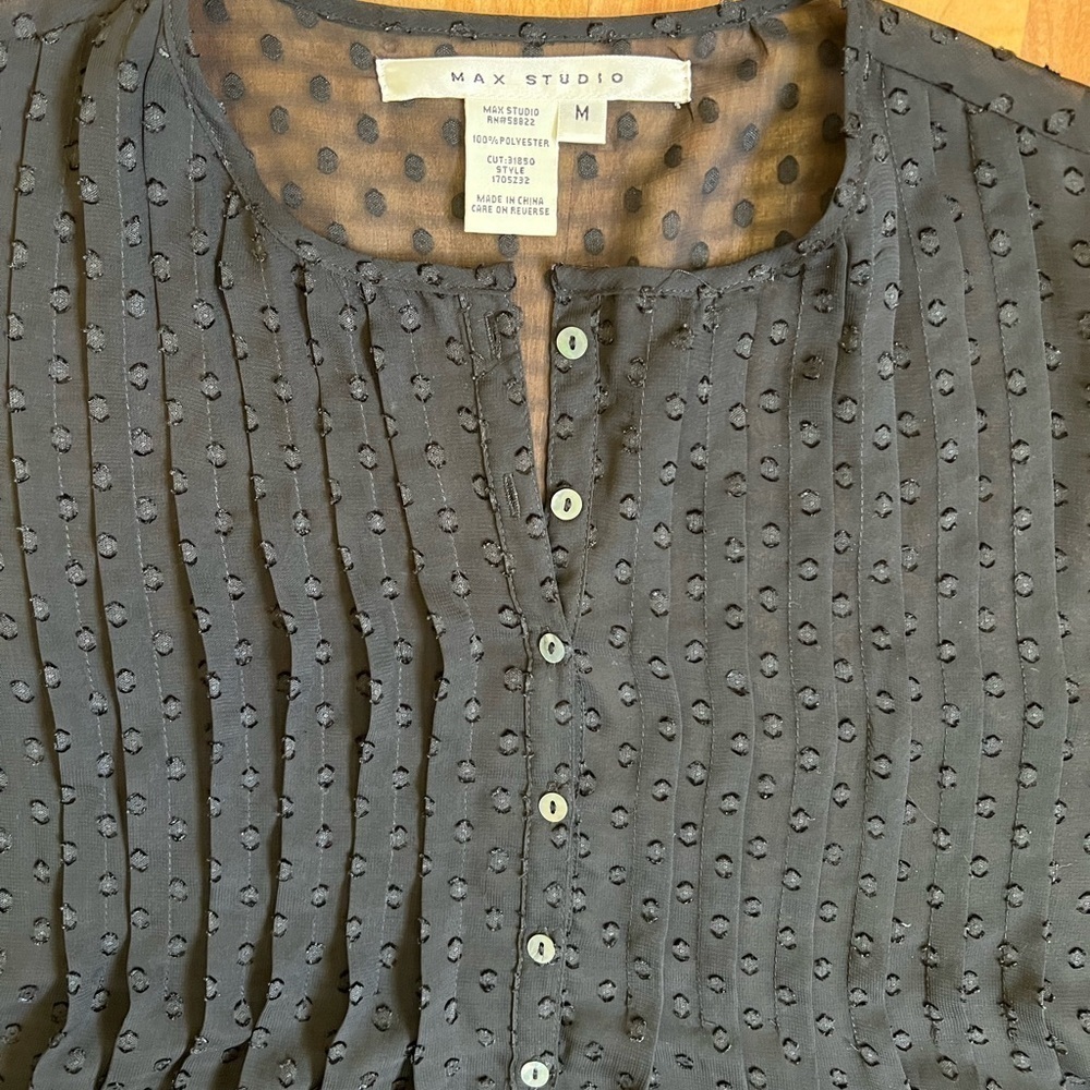 Max Studio Black Polka Dot Sheer Top sz M - Picture 2 of 9